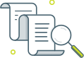 Icon of a large document with a magnifying glass by the side of it