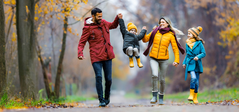 Family walking outside