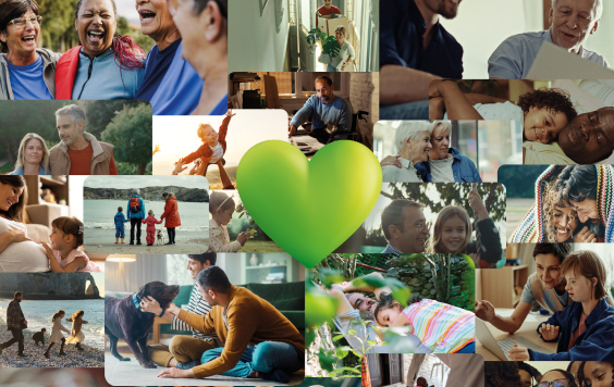 collage of photos with LV= green heart in the middle