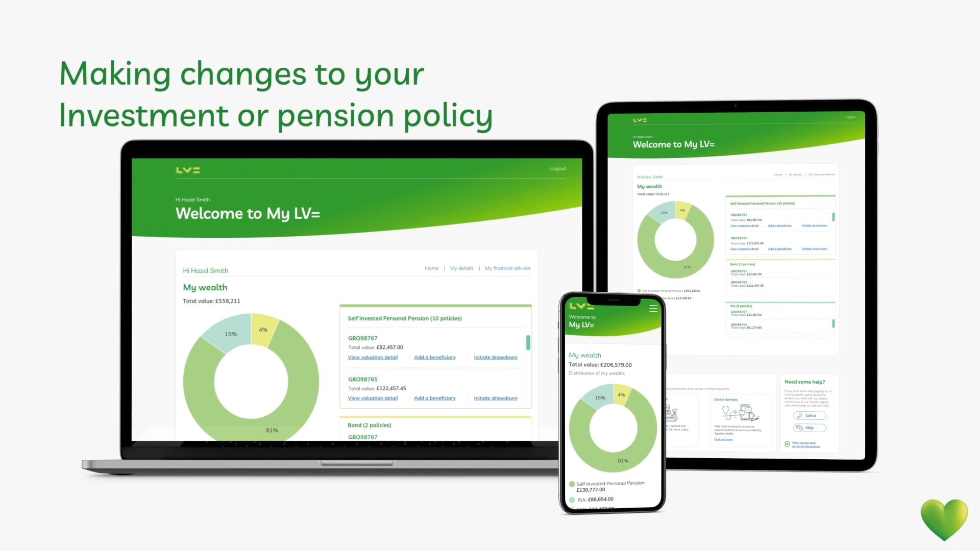 Sample screens showing how to make changes