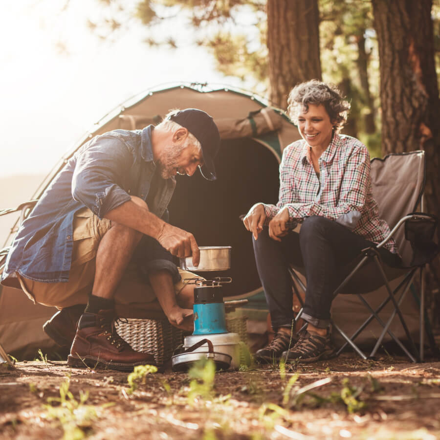 Older couple camping
