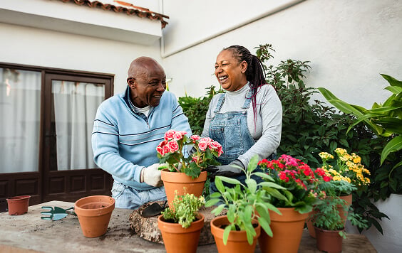 Couple doing gardening outside