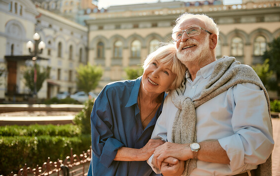 Older couple looking into the distance
