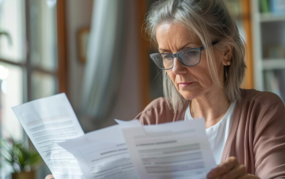 Older woman reading through papers
