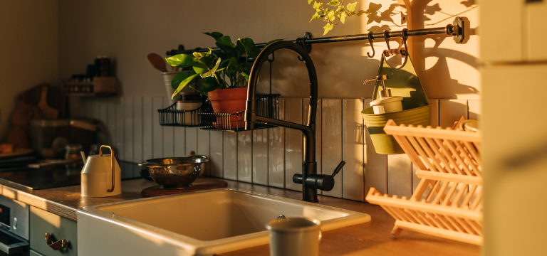 Sunlight on a kitchen sink