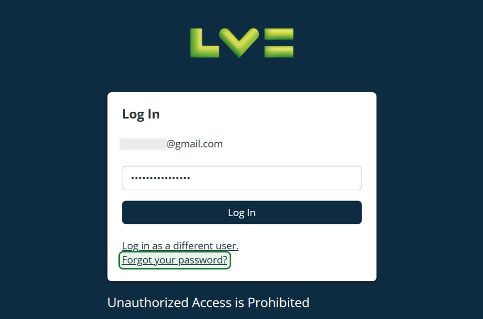 Login screen with 'forgot password?' highlighted