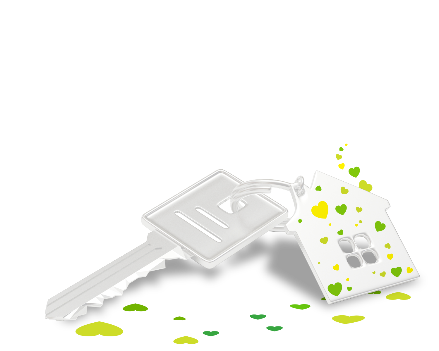 key and key ring covered with green hearts