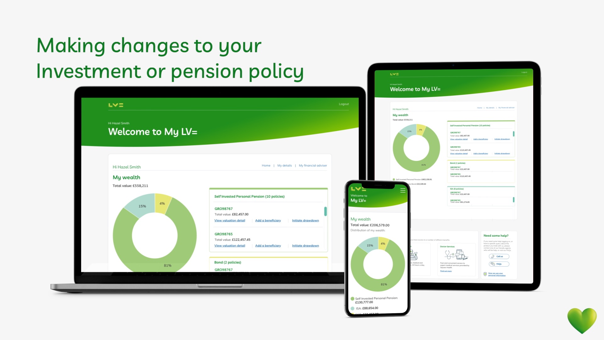 Sample screens showing how to make changes