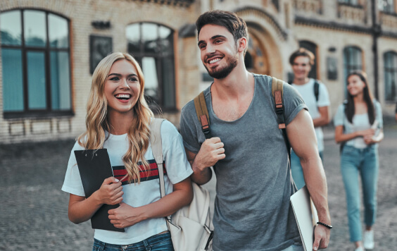 Younger couple walking