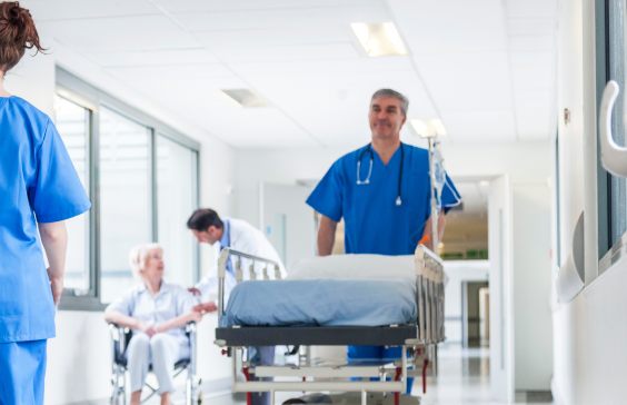 nurses in hospital corridor