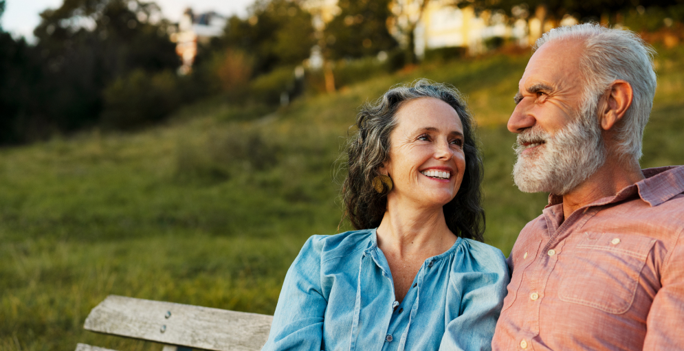 Older couple on a park bench