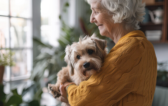 Older lady holding her dog