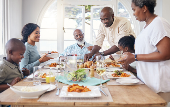 Family having a buffet around a table