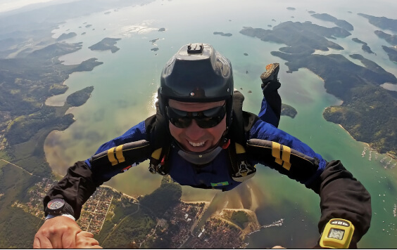 Middle-aged man sky diving