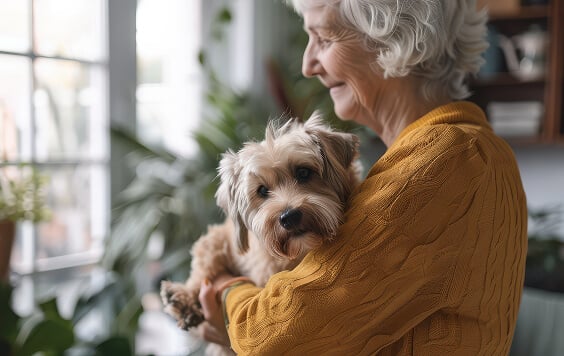 Older lady holding her dog