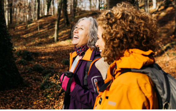 Two females hiking in the wilderness