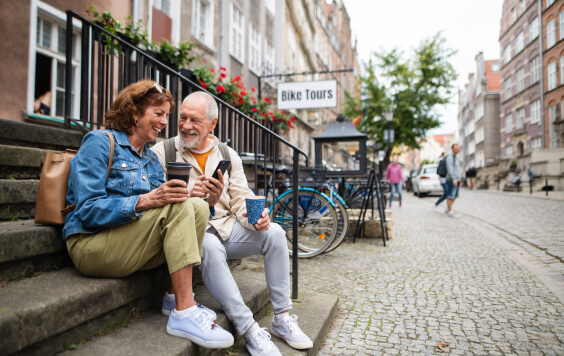 Couple sitting on some steps