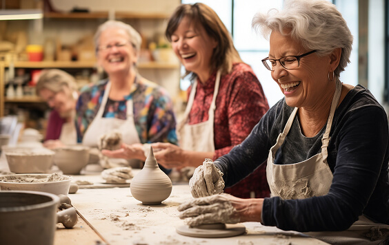 Older ladies doing pottery