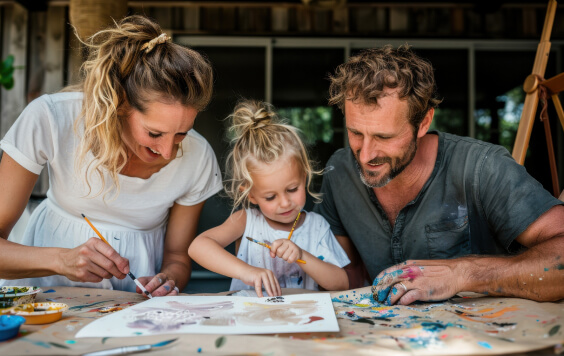 Family painting together